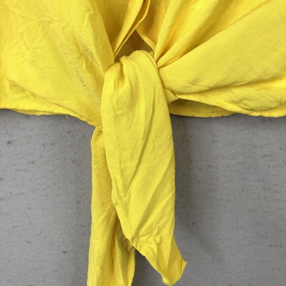 Rosie Assoulin Shirt Womens Medium Yellow Tie Front Short Sleeve 100% Viscose NY - Picture 11 of 16